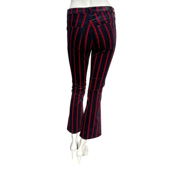 AG Jeans Jodi High Rise Slim Flare Crop Button Up Velvet Blue Green Red Striped - Picture 2 of 8